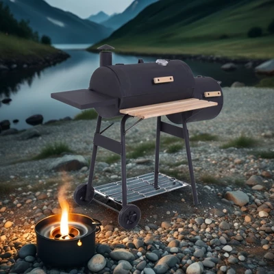 FURNIinspire Outdoor Grills, Griddles And Smokers Charcoal Grill And Smoker Combo For Backyard BBQ With Wheels, Black, 40.25"*14.25"*14.25" 7 FURNIinspire Outdoor Grills, Griddles And Smokers Charcoal Grill And Smoker Combo For Backyard BBQ With Wheels, Black, 40.25"*14.25"*14.25" - Image 5