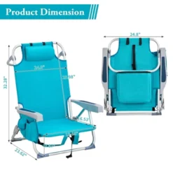 FURNIinspire Outdoor Portable Chair Adjustable Back With Storage Pockets For Relaxation And Fun, Mint Green, 24.8"*25.6"*32.28" -Outdoor Kitchen & Living GUEST ee2c14be ad51 4db7 8419 2356043d5bee