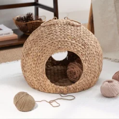 FURNIinspire Woven Wicker Round Cat Bed Cave With Handles,For Any Size Cat Breeds,Use With Cat Tower,18"*18"*18" -Outdoor Kitchen & Living GUEST ee62ee6b fed4 400a a2d5 198d084cf94f
