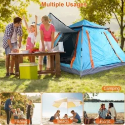 FURNIinspire Camping Tents Pop-Up Waterproof Camping Tent, Family Camping Tent With 2 Mosquito Nets Windows, Blue, 84.65"*84.65"*53.54" -Outdoor Kitchen & Living GUEST f1e785ca f43b 41bd 99e9 0a9ed4aaafee