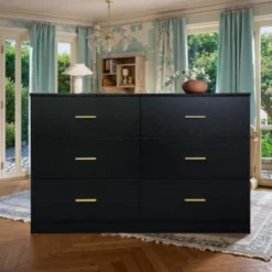 FURNIinspire Dressers 6 Drawer Dresser Storage Organizer For Bedroom, Nursery, Modern Clothes Closet Storage Cabinet, Black, 47.24"*15.55"*30.3" -Outdoor Kitchen & Living GUEST f702baf3 dde3 499c 8c29 c0e5bf5a04f5
