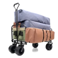 FURNIinspire Outdoor Serving Carts 440lbs Collapsible Foldable Wagon Cart With Strapping System For Camping Sports, Green, 35.04"*22.44"*38.58" -Outdoor Kitchen & Living GUEST f8d86012 75fa 4def b58d e2d481f9a1c1