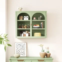 FURNIinspire Kitchen And Dining Cabinets Elegant Modern 2 Door Wall Cabinet Pantry Cabinets With 3 Shelves For Dining Room, Green, 9.06"*27.56"*23.62" -Outdoor Kitchen & Living GUEST f8f1fb89 e82c 4529 bfb7 93feb7b4cc27