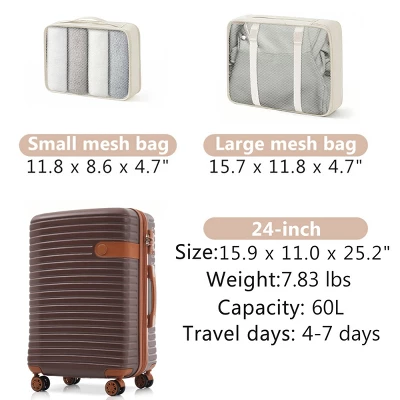 FURNIinspire Bag And Luggage Sets 24 Inch Luggage Set, Lightweight Checked Suitcase With 2 Mesh Bag Travel Business, Brown, 11"*15.9"*25.2" 4 FURNIinspire Bag And Luggage Sets 24 Inch Luggage Set, Lightweight Checked Suitcase With 2 Mesh Bag Travel Business, Brown, 11"*15.9"*25.2" - Image 2