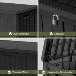 FURNIinspire Deck Boxes, 120 Gallon Waterproof Deck Box Lockable Storage Container For Patio Furniture, Garden Tools, Black, 54.3"*26.5"*24.2" -Outdoor Kitchen & Living GUEST fd2bdb14 cbd4 4073 865b 80f43667bfa6