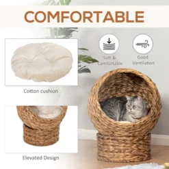 FURNIinspire Pet Crates And Houses Cat Bed With Cushions, Cat Basket Bed, High Cat House, Comfy Kitty Basket House, Brown, 16.5"*19.75"*23.5" -Outdoor Kitchen & Living GUEST fd3b0652 796f 44bc b456 325e125866f8