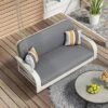 FURNIinspire Patio Swings Wicker Porch Swing, Hanging Bench With Chains, Patio Swing For Backyard Garden Poolside, White And Gray, 49"*20"*22" -Outdoor Kitchen & Living GUEST fd44f983 5669 4b5b 904d 2b7a90106de4