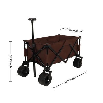 FURNIinspire Wheelbarrows And Lawn Carts Utility Park Garden Cart, Heavy Duty Garden Cart Folding Camping Cart, Brown, 37.8"*21.65"*34.33" 4 FURNIinspire Wheelbarrows And Lawn Carts Utility Park Garden Cart, Heavy Duty Garden Cart Folding Camping Cart, Brown, 37.8"*21.65"*34.33" - Image 2