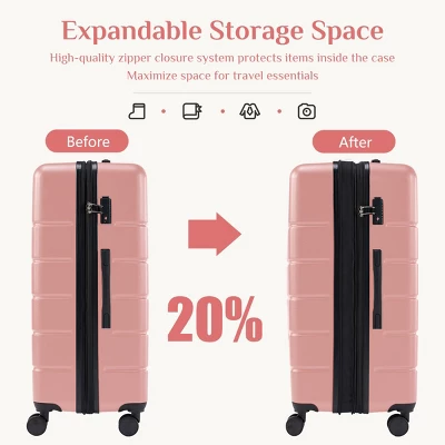 FURNIinspire Bag And Luggage Sets 20/24/28 Inch 3PCS Hard Shell Roller Suitcase Set Expandable Travel Luggage With Spinner Wheels, Pink 6 FURNIinspire Bag And Luggage Sets 20/24/28 Inch 3PCS Hard Shell Roller Suitcase Set Expandable Travel Luggage With Spinner Wheels, Pink - Image 4