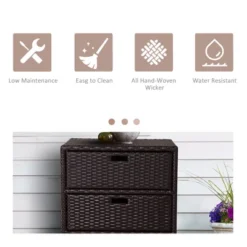 FURNIinspire Utility Storage Cabinet Outdoor Towel Cabinet PE Rattan Pool Storage Organizer Weather Safe Material, Brown, 33.50"*20.90"*24.80" -Outdoor Kitchen & Living GUEST fdf173d4 a432 4b0e b60a d35acb6e1ac5