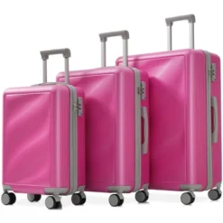 FURNIinspire Bag And Luggage Sets Travel Luggage Set Suitcase Set, 3 Piece Hard Shell Suitcases, Lightweight Suitcase, Pink, 11.4"*20.1"*29.1" -Outdoor Kitchen & Living GUEST fea0eeda ecac 4b9d 828c 544a41fa9597
