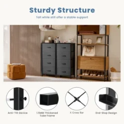 FURNIinspire Dressers 4 Drawer Fabric Tall Dresser Tower Closet Storage Chest Of Drawers For Bedroom Nursery, Grey, 11.8"*17.7"*37.4" -Outdoor Kitchen & Living GUEST ff3b3e9f 3b0d 4436 9f06 ac1595345841